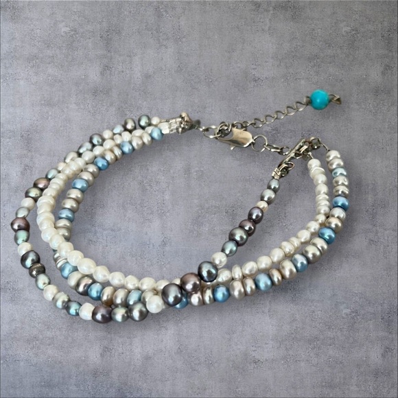 Multi color rice pearl bracelet silver plated clasp - Picture 3 of 4